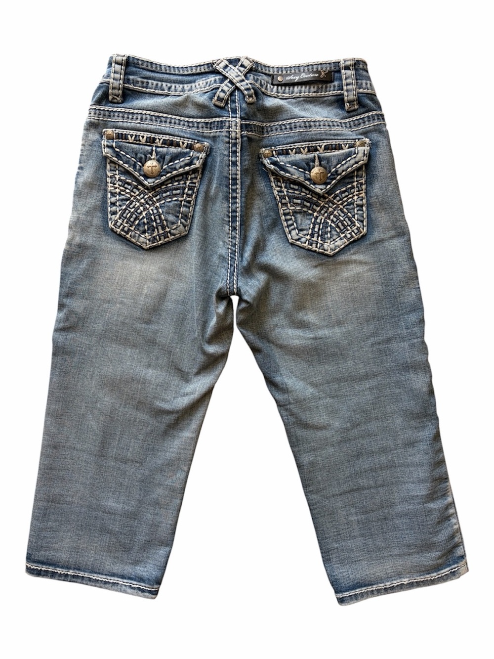 Sexy Couture Y2K Denim Capris Embellished Pocket Low Rise Blue Jean Vintage
